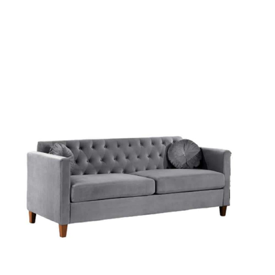 Living Room Furniture * | Lory 79.5 In. Grey Velvet 3-Seats Lawson Sofa With Square Arms By Us Pride Furniture