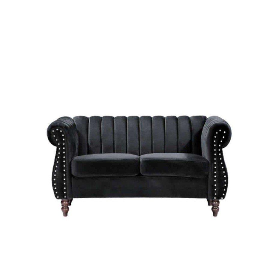 Living Room Furniture * | Louis 59.1 In. Black Channel Tufted Velvet 2-Seats Loveseat With Nailheads By Us Pride Furniture