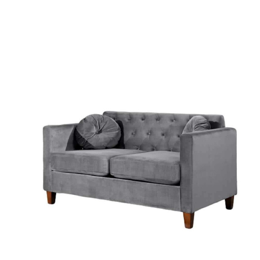 Living Room Furniture * | Lory 55 In. Gray Velvet 2-Seats Lawson Loveseat With Square Arms By Us Pride Furniture