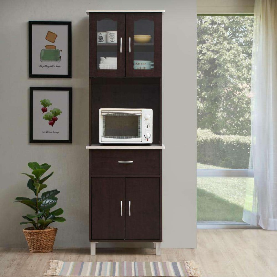 Kitchen & Dining Room Furniture * | Kitchen Cabinet With Top And Bottom Enclosed Cabinet Space In Chocolate-Grey By Hodedah