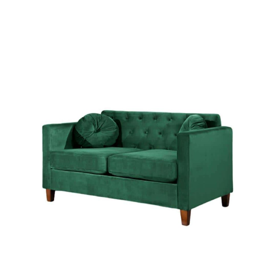 Living Room Furniture * | Lory Kitts 55 In. Green Velvet 2-Seater Chesterfield Loveseat With Square Arms By Us Pride Furniture