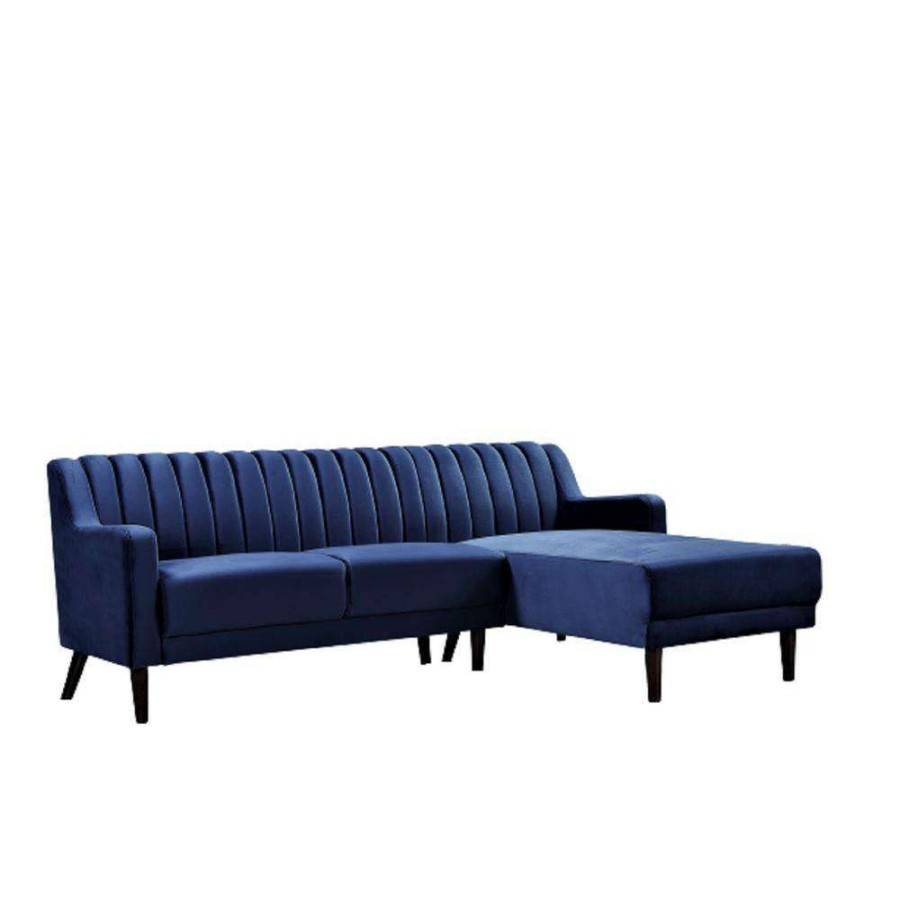 Living Room Furniture * | 2-Piece Blue Channel Velvet 3-Seater L-Shaped Right-Facing Sectional Sofa With Tapered Legs By Us Pride Furniture