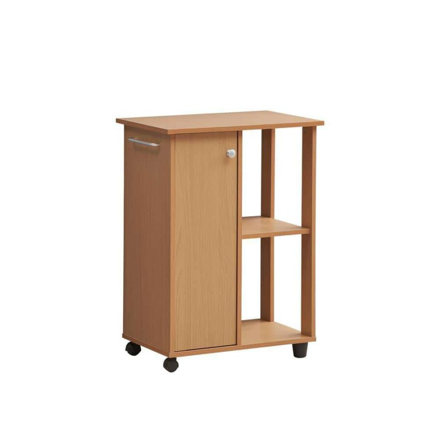 Kitchen & Dining Room Furniture * | 23.6 In. Wide Beech Open Shelves And Cabinet Space Kitchen Cart By Hodedah