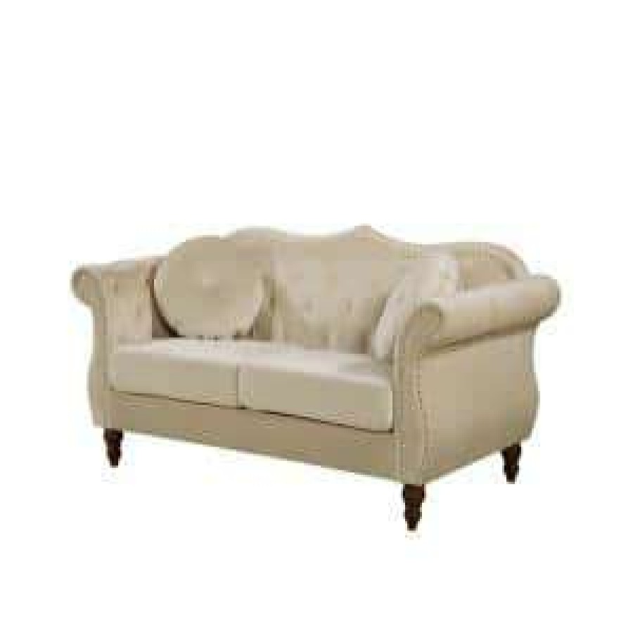 Living Room Furniture * | 2-Piece Bellbrook Ivory Classic Nailhead Chesterfield Living Room Set By Us Pride Furniture