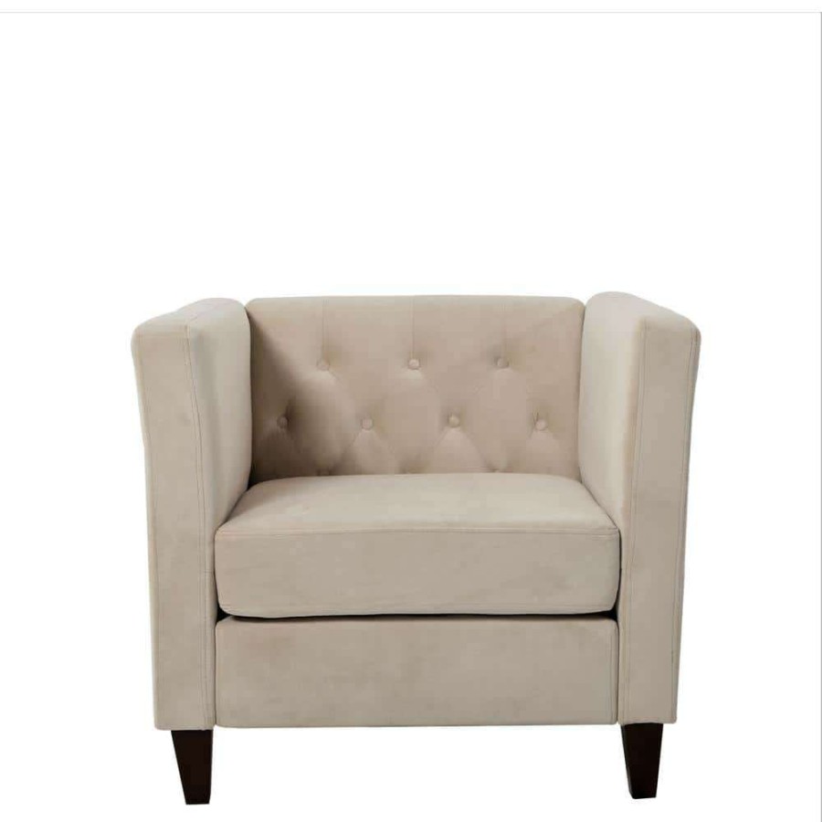 Living Room Furniture * | Leeanna 30.3" Wide Ivory Velvet Armchair By Us Pride Furniture