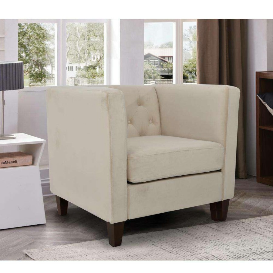 Living Room Furniture * | Leeanna 30.3" Wide Ivory Velvet Armchair By Us Pride Furniture