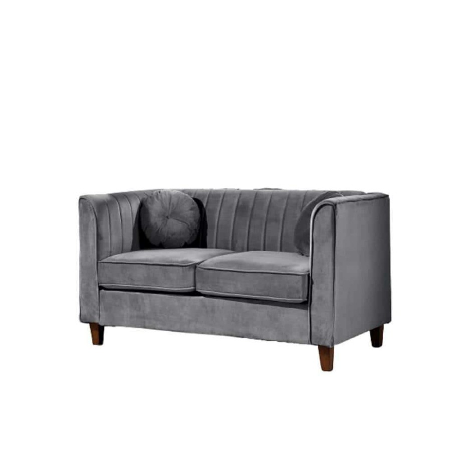 Living Room Furniture * | Lowery Kitts 55 In. Grey Velvet 2-Seater Chesterfield Loveseat With Square Arms By Us Pride Furniture