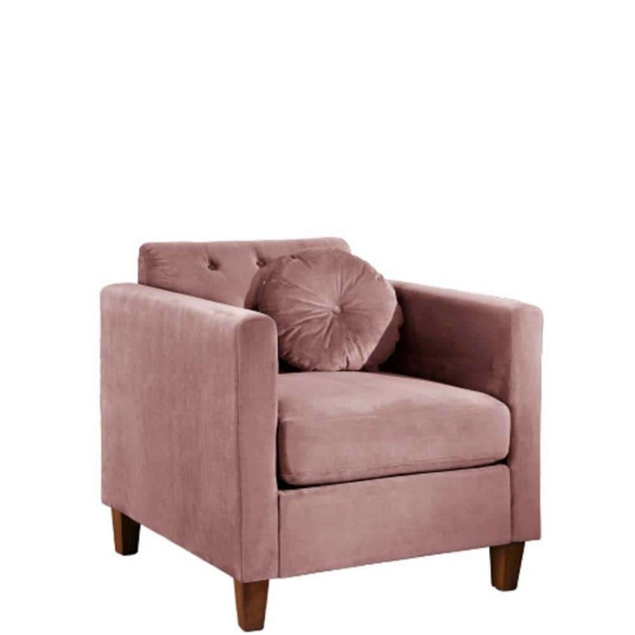 Living Room Furniture * | Lory Velvet Kitts Classic Rose Chesterfield Chair By Us Pride Furniture