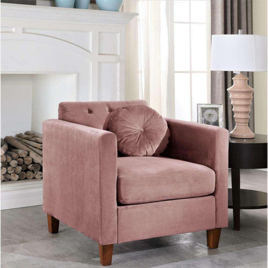 Living Room Furniture * | Lory Velvet Kitts Classic Rose Chesterfield Chair By Us Pride Furniture