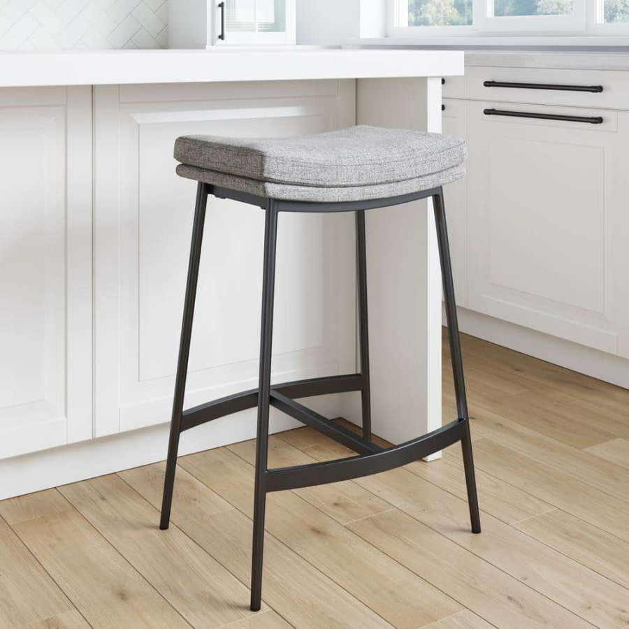 Bar Furniture * | Arlo 27 In. Gray/Matte Black Modern Backless Kitchen Counter Bar Stool Metal Frame With Saddle Seat By Nathan James