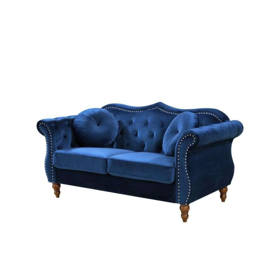 Living Room Furniture * | Bellbrook 65.5 In. Blue Velvet 2-Seater Chesterfield Loveseat With Removable Cushions By Us Pride Furniture