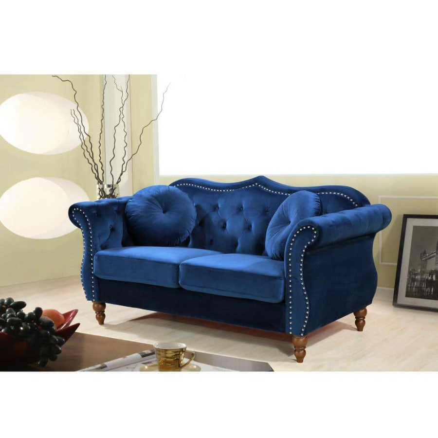 Living Room Furniture * | Bellbrook 65.5 In. Blue Velvet 2-Seater Chesterfield Loveseat With Removable Cushions By Us Pride Furniture