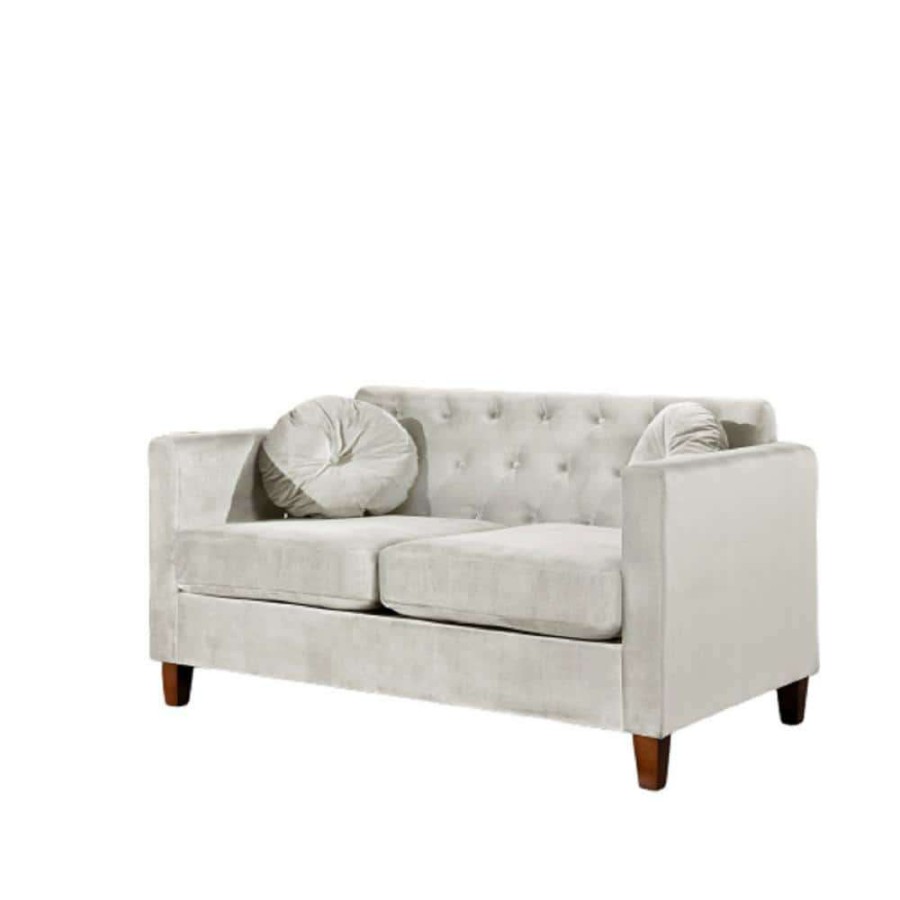 Living Room Furniture * | Lory 55 In. Beige Velvet 2-Seats Lawson Loveseat With Square Arms By Us Pride Furniture