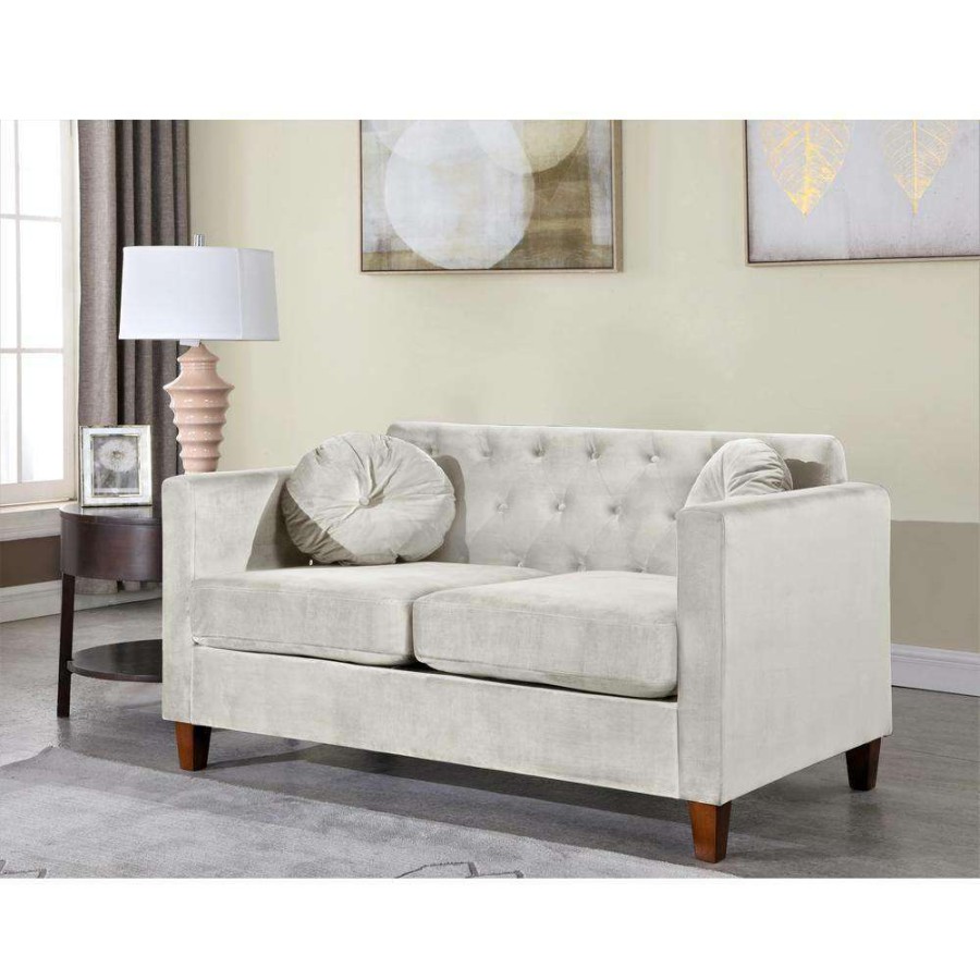 Living Room Furniture * | Lory 55 In. Beige Velvet 2-Seats Lawson Loveseat With Square Arms By Us Pride Furniture