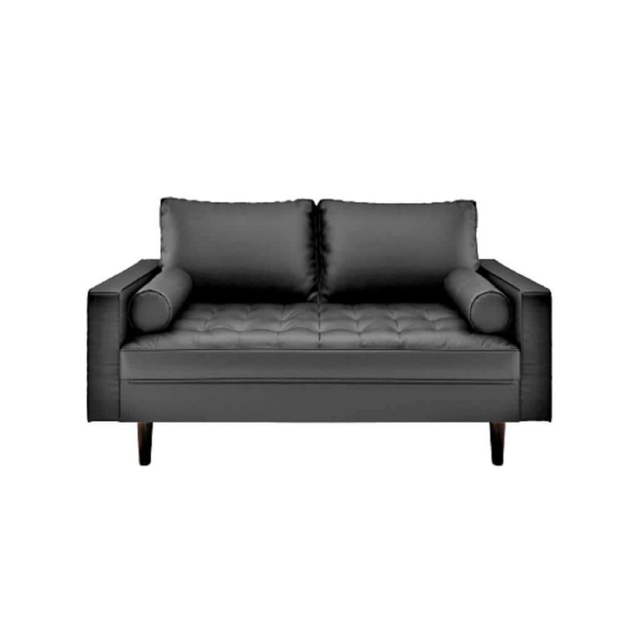 Living Room Furniture * | Lincoln 50.4 In. Black Tufted Faux Leather 2-Seater Loveseat With Square Arms By Us Pride Furniture