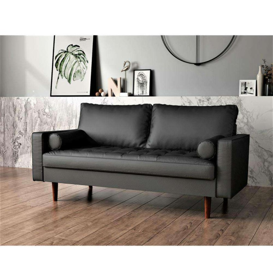 Living Room Furniture * | Lincoln 50.4 In. Black Tufted Faux Leather 2-Seater Loveseat With Square Arms By Us Pride Furniture