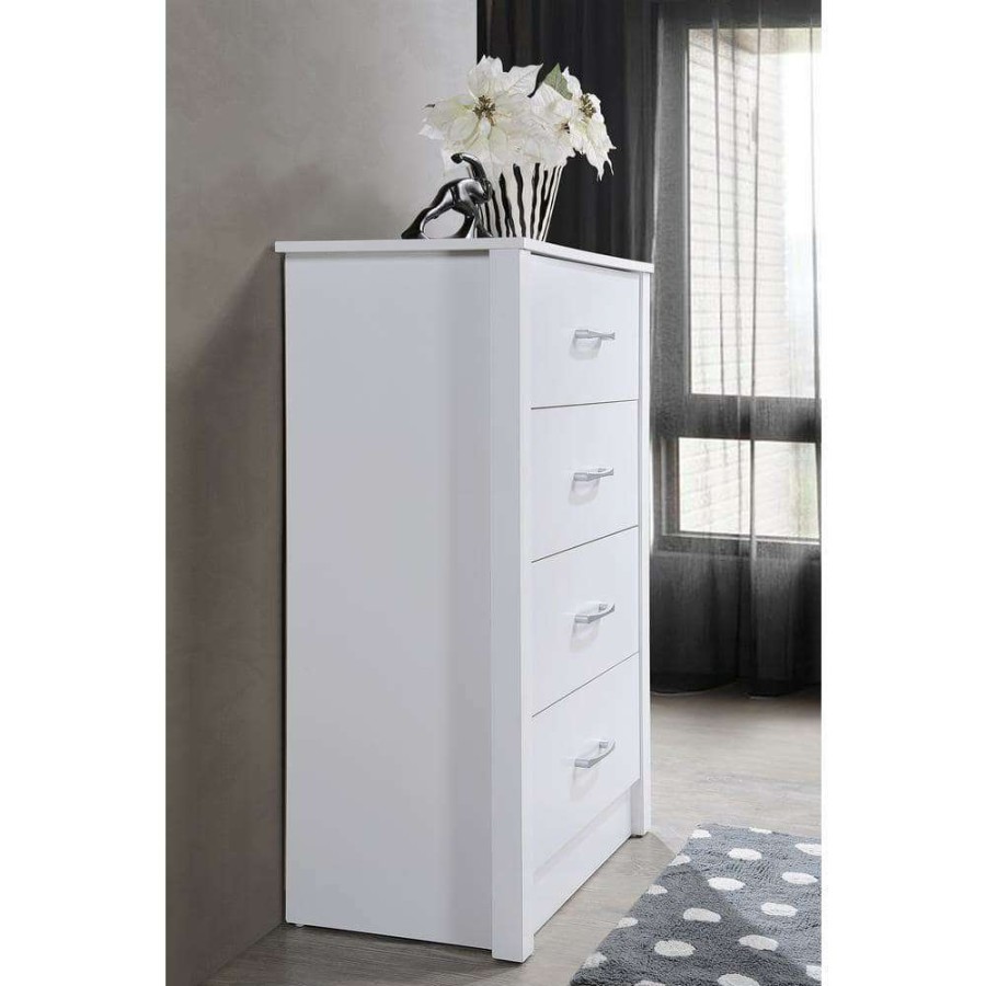 Bedroom Furniture * | 4-Drawer Chest White 40.24 In. H X 27.52 In. W X 15.51 In. D By Hodedah