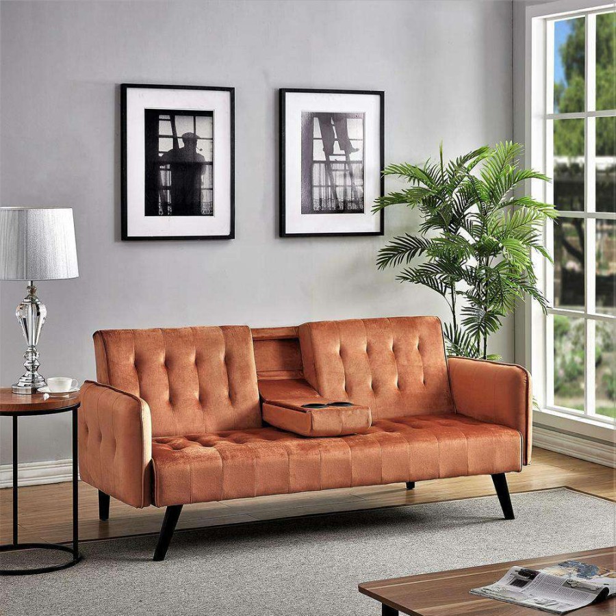 Living Room Furniture * | Jeff 72 In. Cocoa Brown Velvet 2-Seats Tween Sofa Beds By Us Pride Furniture