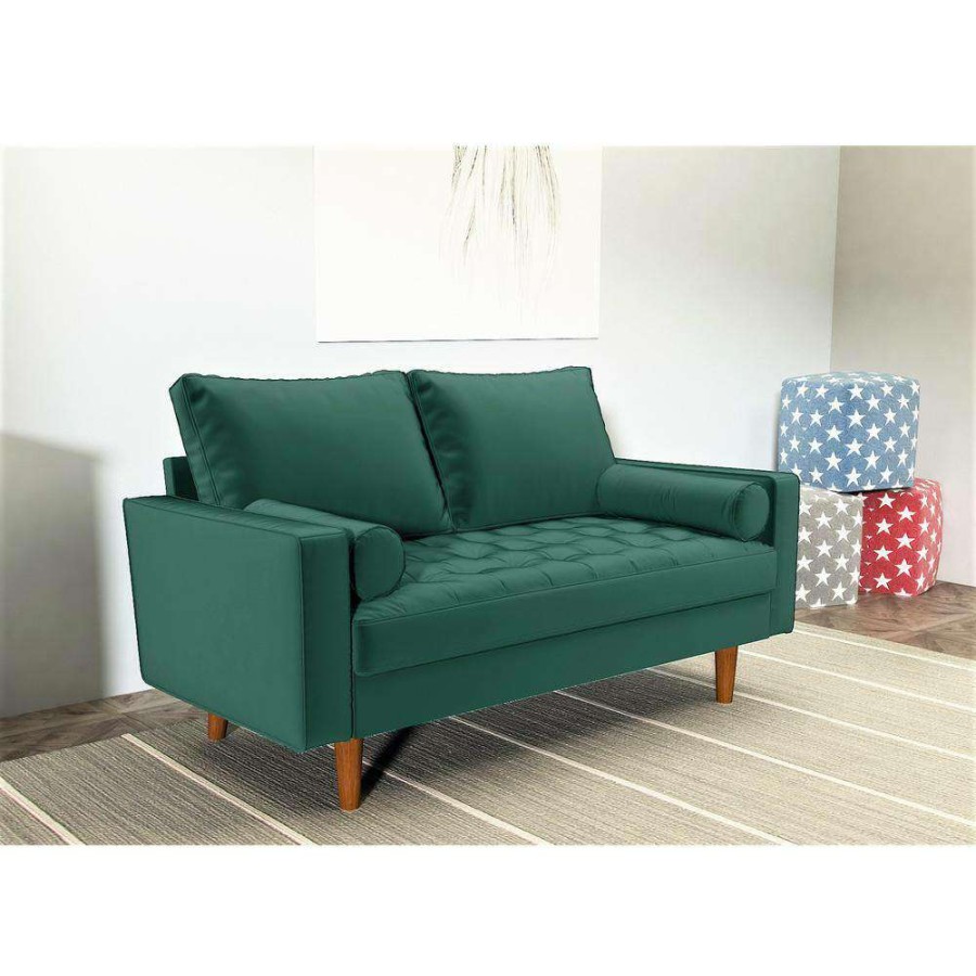 Living Room Furniture * | Civa 57.8 In. Green Velvet 2-Seater Loveseat With Removable Cushions By Us Pride Furniture