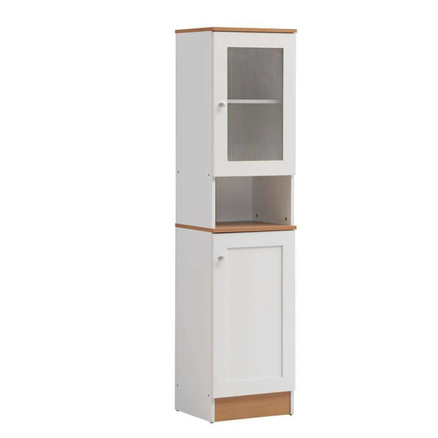 Kitchen & Dining Room Furniture * | 63 In. Tall Slim Open-Shelf Plus Top And Bottom Enclosed Storage Kitchen Pantry In White By Hodedah