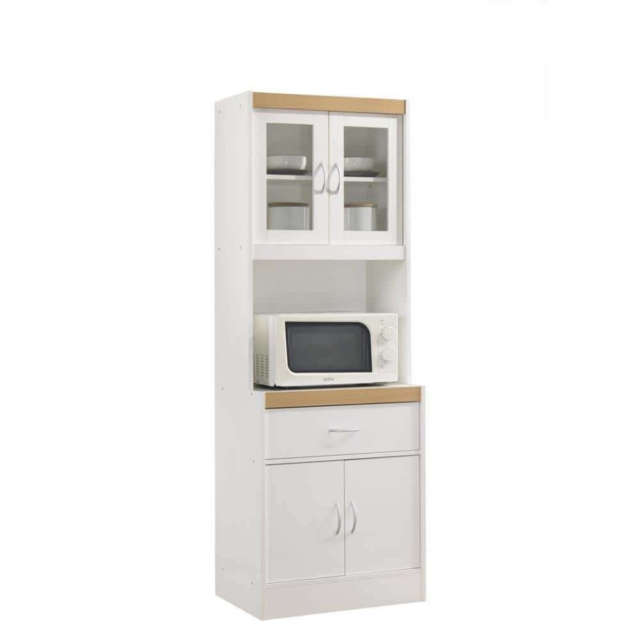 Kitchen & Dining Room Furniture * | China Cabinet White With Microwave Shelf By Hodedah