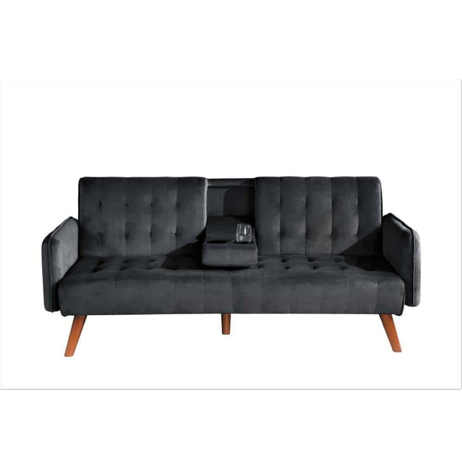 Living Room Furniture * | Carrington 72 In. Black Velvet 2-Seater Twin Sleeper Convertible Sofa Bed With Tapered Legs By Us Pride Furniture