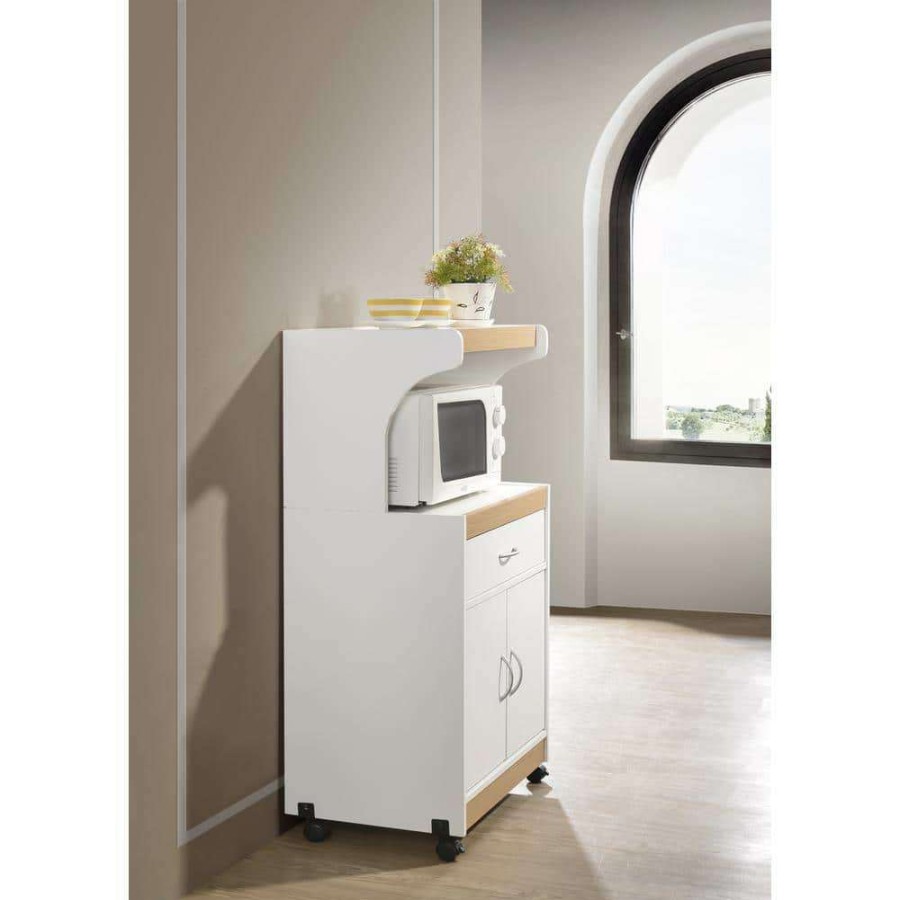 Kitchen & Dining Room Furniture * | White Microwave Cart With Storage By Hodedah