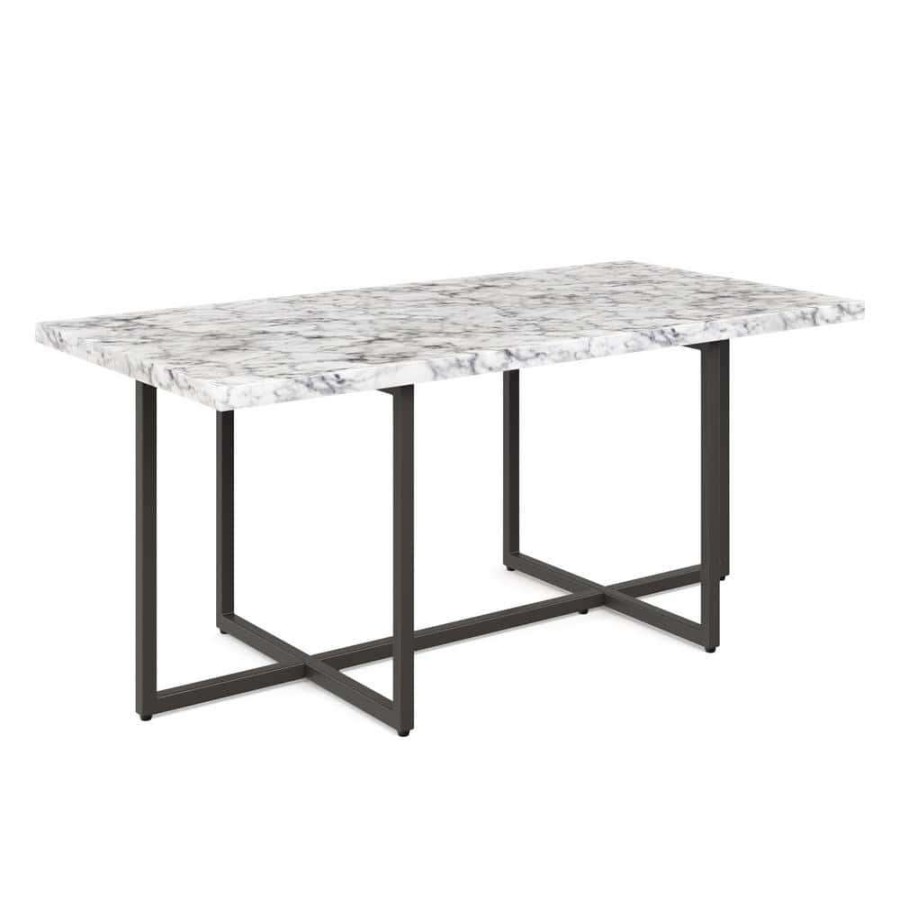 Living Room Furniture * | Abby 40 In. White/Black 17 In. Height Rectangle Faux Marble Coffee Table With Metal Legs By Nathan James