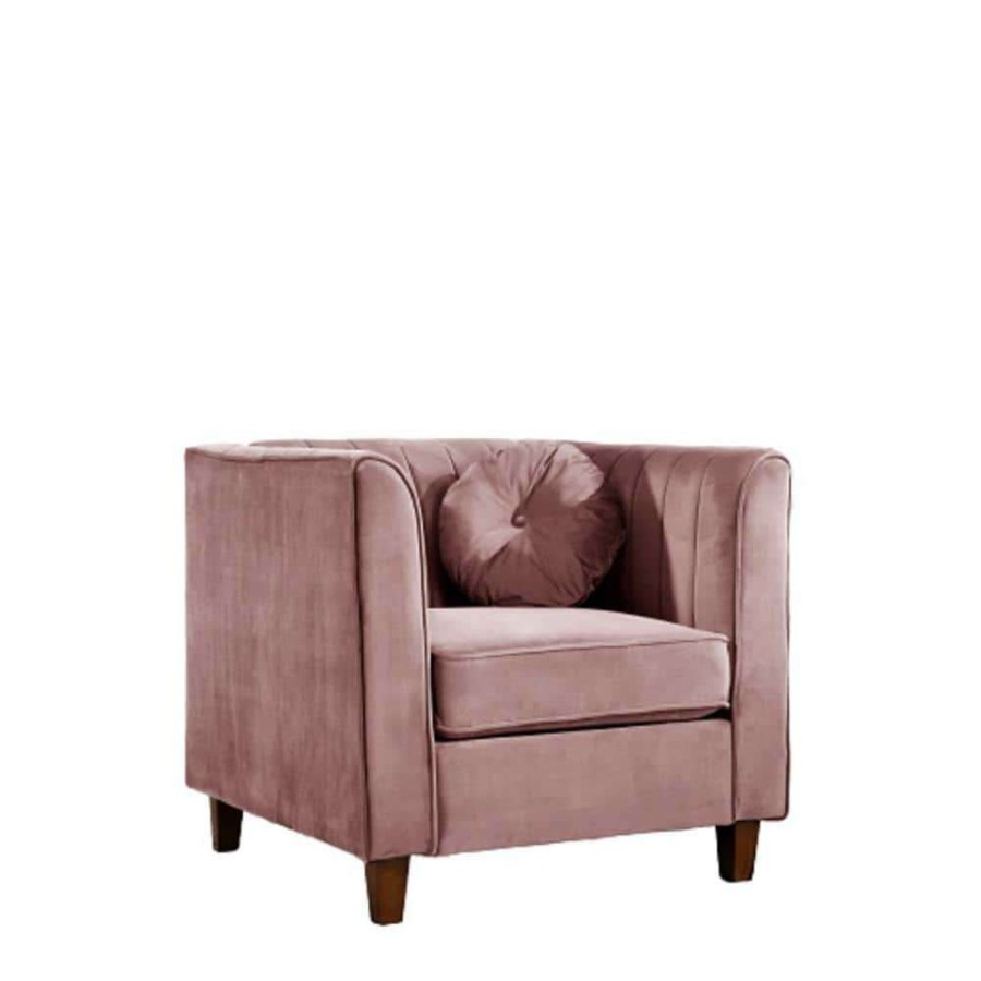 Living Room Furniture * | Lowery Velvet Kitts Classic Rose Chesterfield Chair By Us Pride Furniture