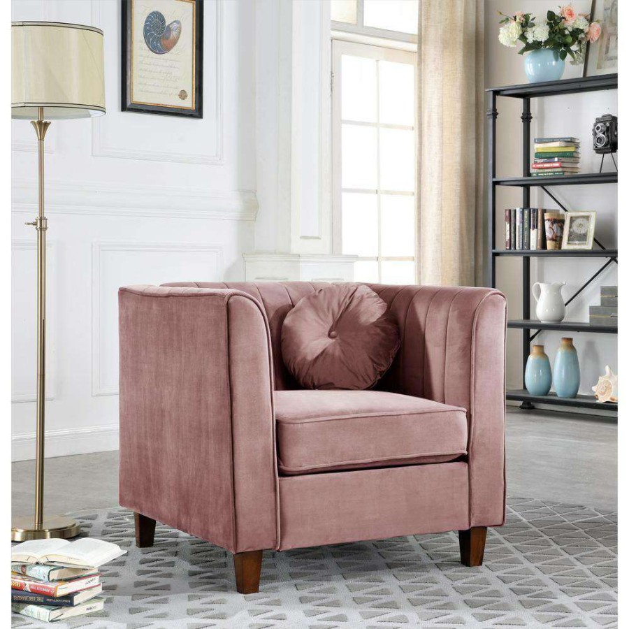 Living Room Furniture * | Lowery Velvet Kitts Classic Rose Chesterfield Chair By Us Pride Furniture