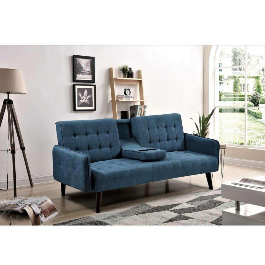 Living Room Furniture * | Payne 72 In. Blue Fabric 2-Seater Twin Sleeper Convertible Sofa Bed With Tapered Legs By Us Pride Furniture