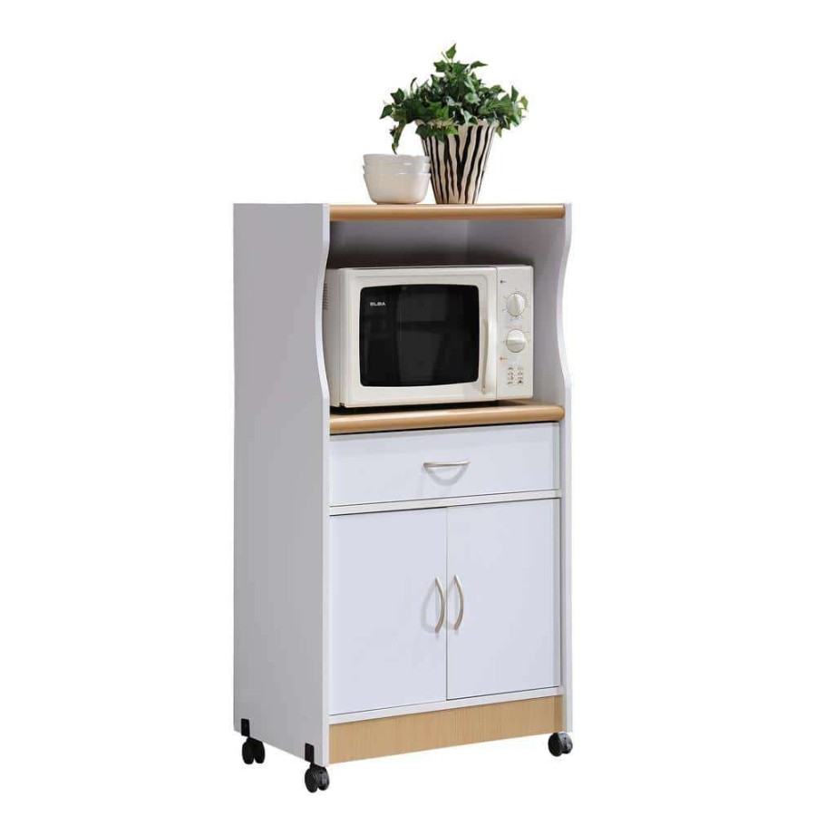 Kitchen & Dining Room Furniture * | White Microwave Cart With Storage By Hodedah