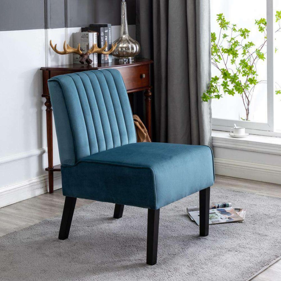 Living Room Furniture * | Evans Blue Velvet Accent Chair (Set Of 2) By Us Pride Furniture