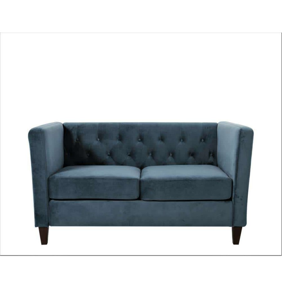 Living Room Furniture * | Leeanna 56.7 In. Light Blue Velvet Flared Arm 2-Seats Straight Loveseat By Us Pride Furniture