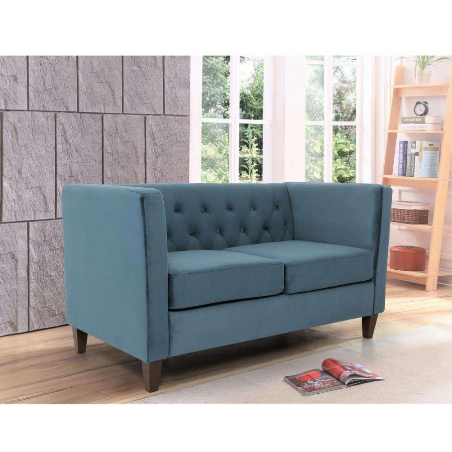 Living Room Furniture * | Leeanna 56.7 In. Light Blue Velvet Flared Arm 2-Seats Straight Loveseat By Us Pride Furniture