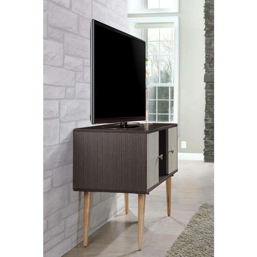 Living Room Furniture * | 47 In. Chocolate And Grey Oak Wood Tv Stand Fits Tvs Up To 60 In. With Storage Doors By Hodedah