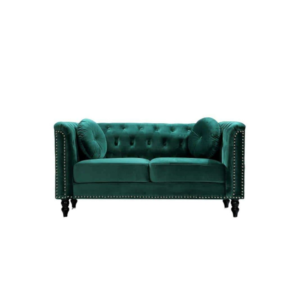 Living Room Furniture * | Vivian 64.17 In. Green Classic Velvet 2-Seats Chesterfield Loveseat With Nailheads By Us Pride Furniture