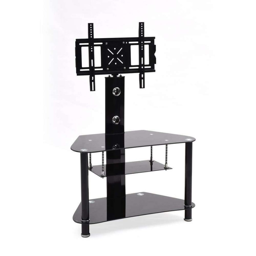 Living Room Furniture * | 35 In. Black Glass Tv Stand Fits Tvs Up To 42 In. With Swivel Mount By Hodedah