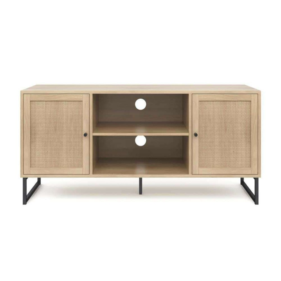 Living Room Furniture * | Mina 47 In. Oak And Black Composite Tv Stand Fits Tvs Up To 55 In. With Storage Doors By Nathan James