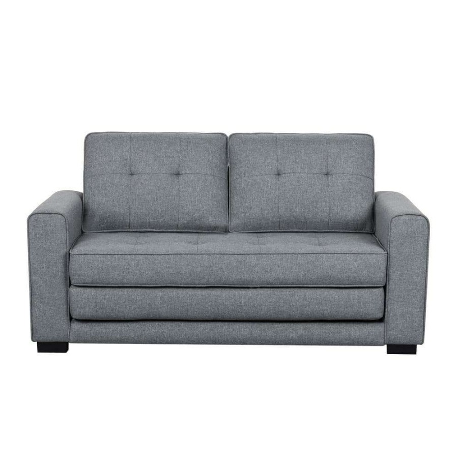 Living Room Furniture * | Bray 58 In. Light Gray Linen 2-Seater Twin Sleeper Sofa Bed With Removable Cushions By Us Pride Furniture