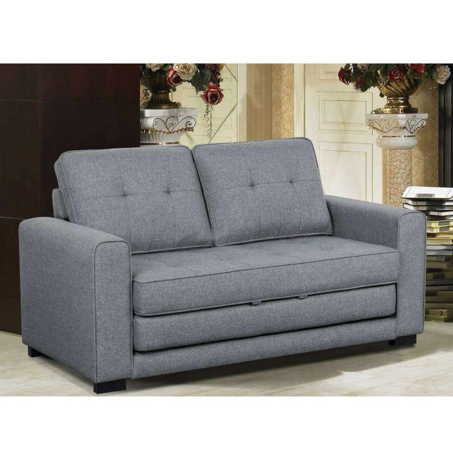 Living Room Furniture * | Bray 58 In. Light Gray Linen 2-Seater Twin Sleeper Sofa Bed With Removable Cushions By Us Pride Furniture