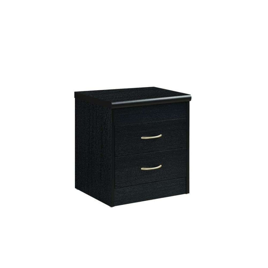 Bedroom Furniture * | 2-Drawer Black Nightstand By Hodedah