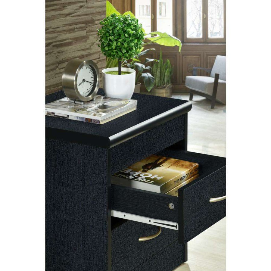 Bedroom Furniture * | 2-Drawer Black Nightstand By Hodedah