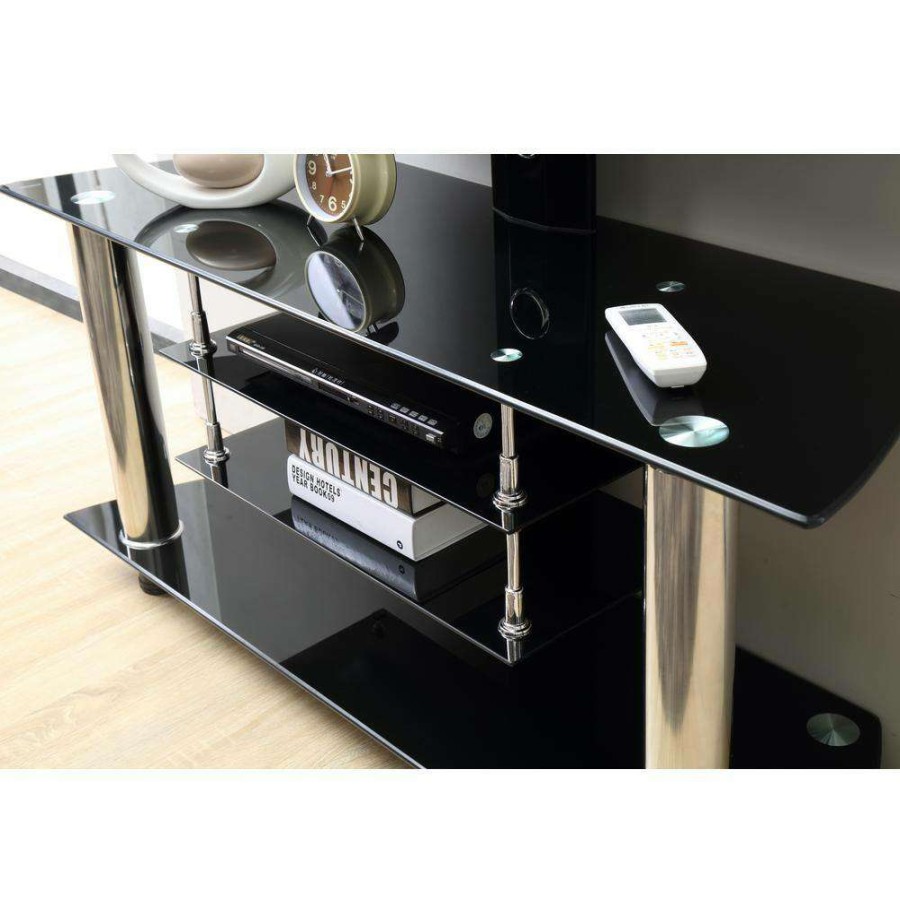 Living Room Furniture * | 47 In. Black Glass Tv Stand Fits Tvs Up To 60 In. With Cable Management By Hodedah