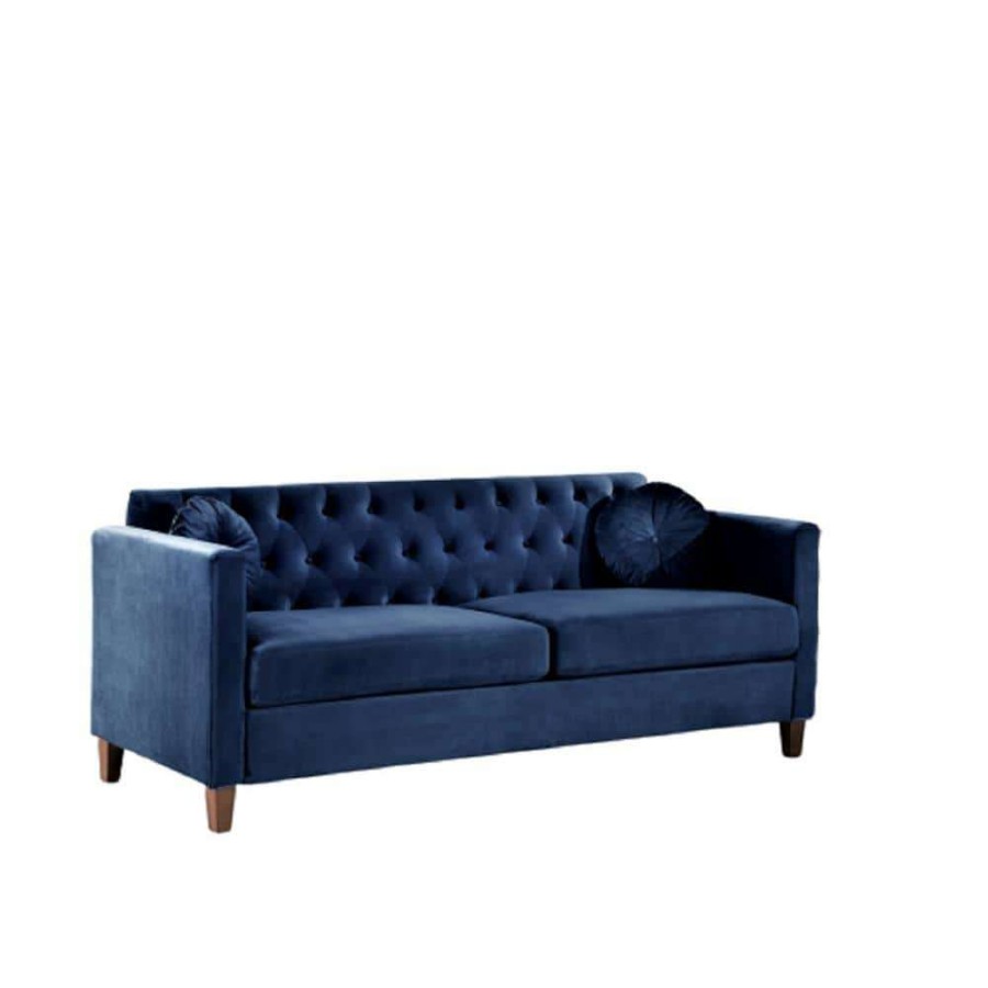 Living Room Furniture * | Lory 79.5 In. Dark Blue Velvet 3-Seater Lawson Sofa With Square Arms By Us Pride Furniture