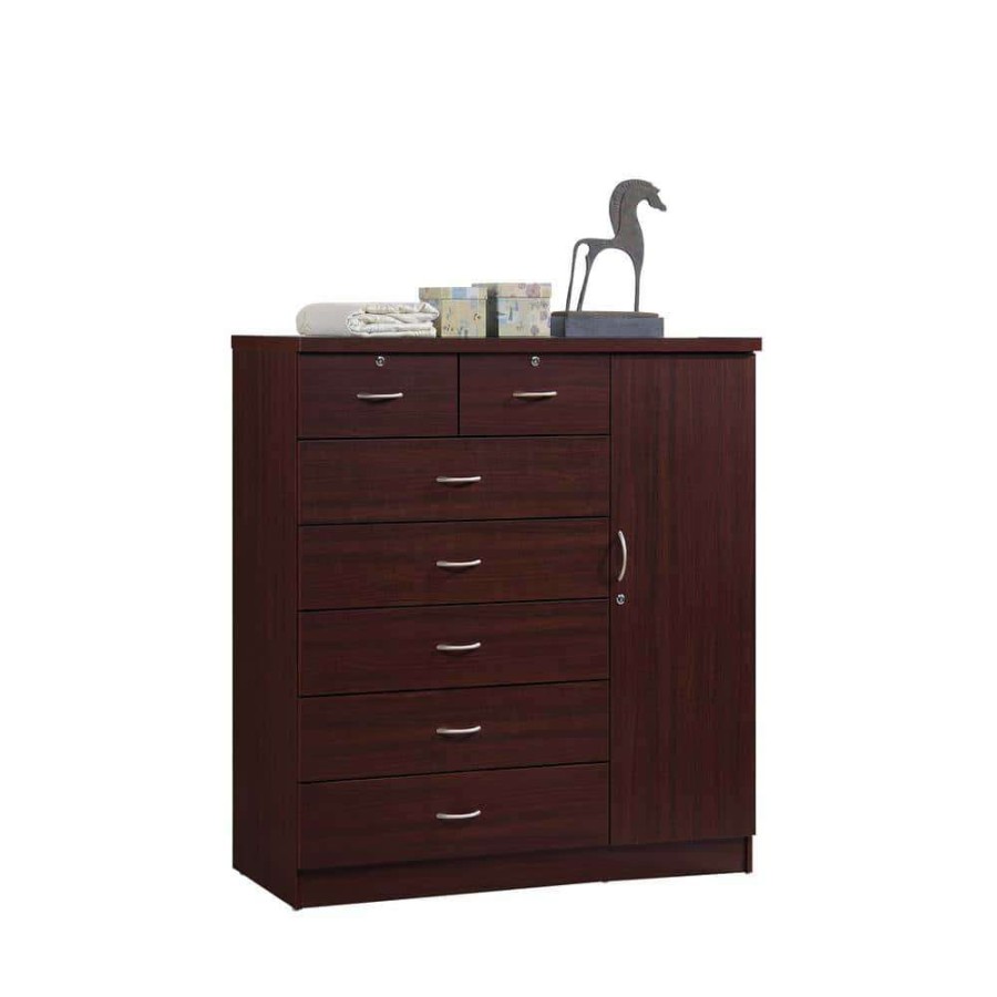 Bedroom Furniture * | 7-Drawer Mahogany Chest Of Drawers With Door By Hodedah