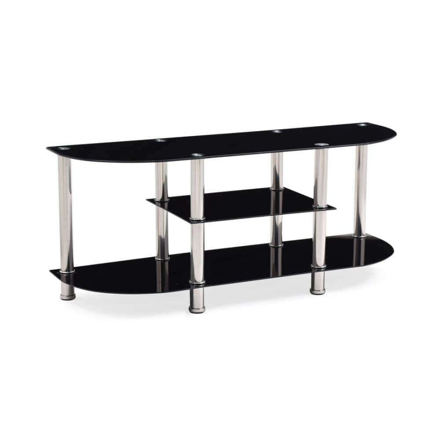 Living Room Furniture * | 55 In. Black Glass Tv Stand Fits Tvs Up To 60 In. With Built-In Storage By Hodedah