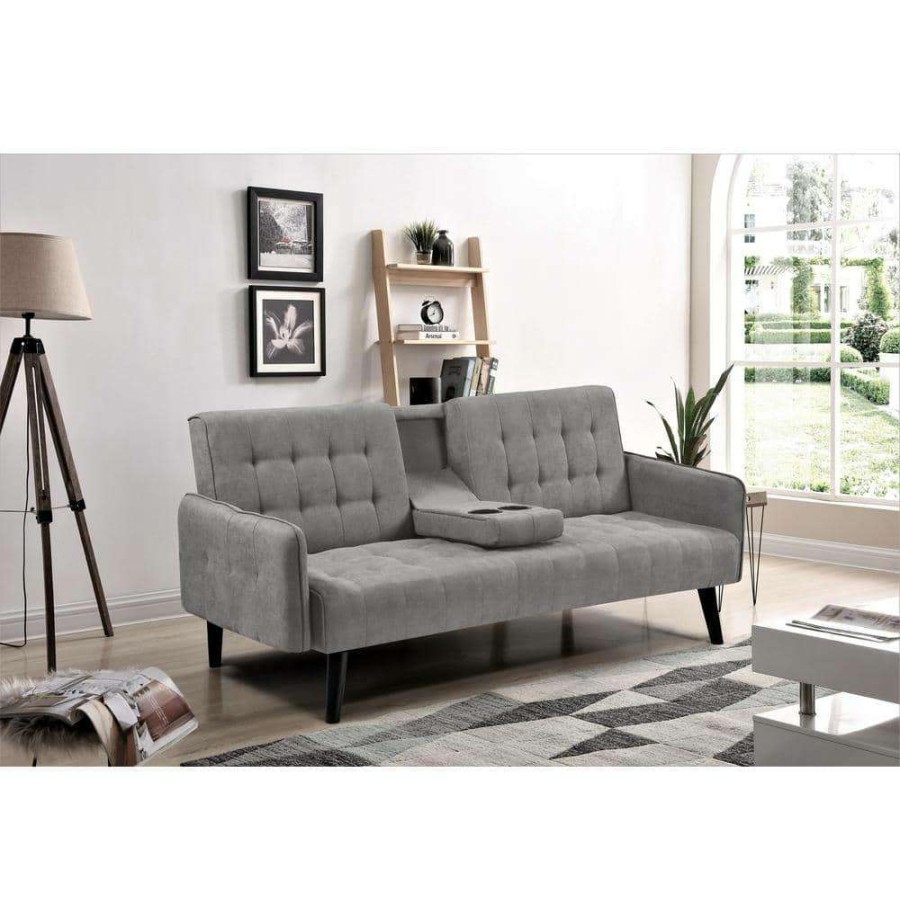 Living Room Furniture * | Payne 72 In. Gray Fabric 2-Seater Twin Sleeper Convertible Sofa Bed With Tapered Legs By Us Pride Furniture