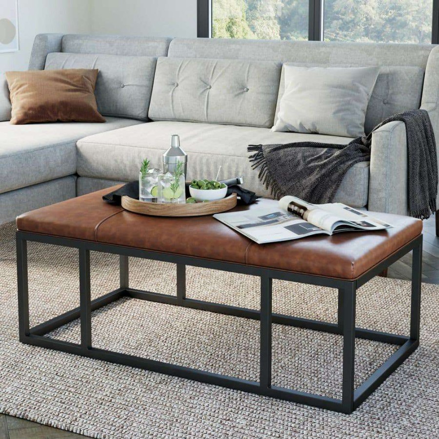 Living Room Furniture * | Nelson 47 In. Warm Brown/Black Large Rectangle Wood Coffee Table With Storage By Nathan James