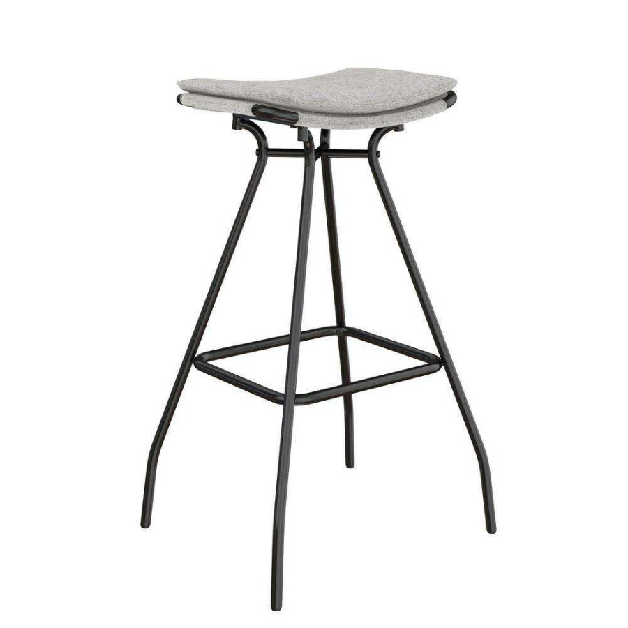 Bar Furniture * | 30 In. Dominique Light Gray Backless Metal Frame Kitchen Bar Stool With Fabric Saddle Seat By Nathan James